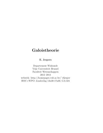 Galoistheorie - Homepages Vub Ac - Vrije Universiteit Brussel