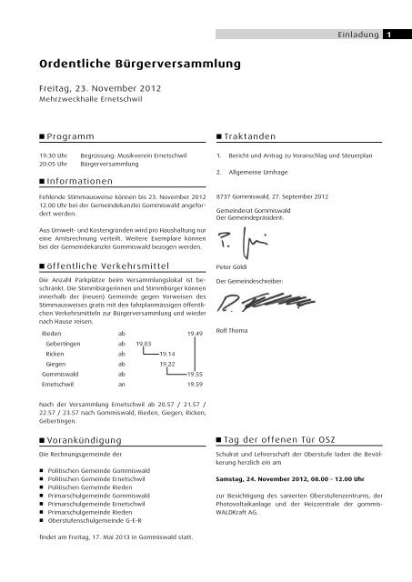 VORANSCHLAG 2013 - Gemeinde Gommiswald