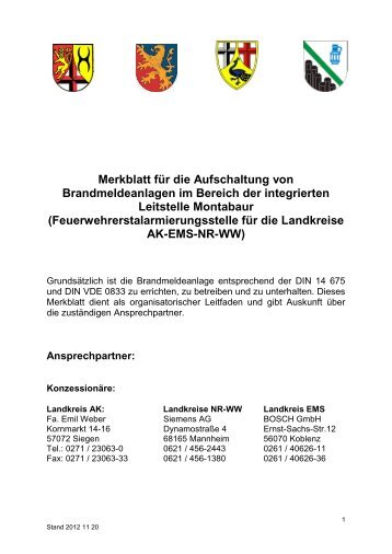 Merkblatt zur Aufschaltung von ... - Rhein-Lahn-Info