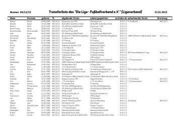 Transferliste des "Die Liga - Fußballverband e.V. ... - Bundesliga