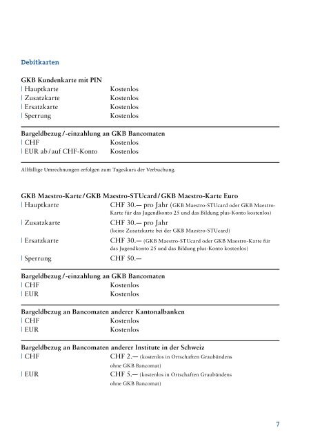 Preise im Überblick. - Graubündner Kantonalbank