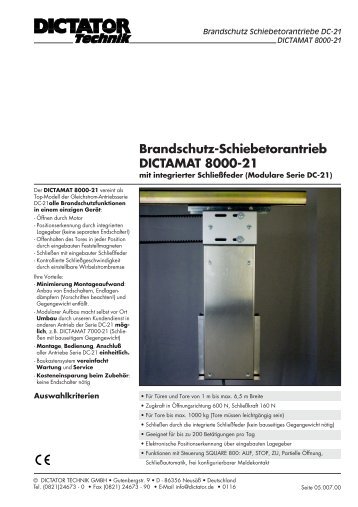 Brandschutz-Schiebetorantrieb DICTAMAT 8000-21 - DICTATOR