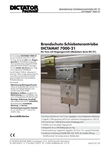 Brandschutz-Schiebetorantriebe DICTAMAT 7000-21 - DICTATOR
