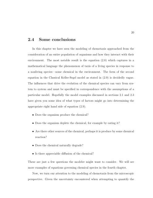 A SHORT COURSE IN THE MODELING OF CHEMOTAXIS