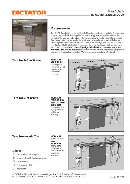 Brandschutz-Schiebetorantriebe Serie DC-21 - Dictator.de