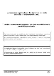 Adresse des organisateurs des épreuves sur route inscrites au ... - UCI