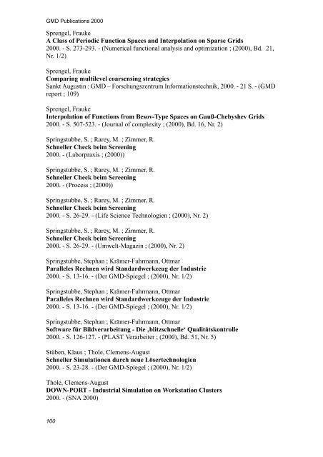 GMD-Publikationen 2000 Scientific Publications 2000 - DoCIS
