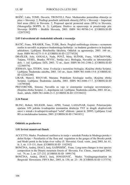 Poročilo 2003 - Biotehniška fakulteta - Univerza v Ljubljani