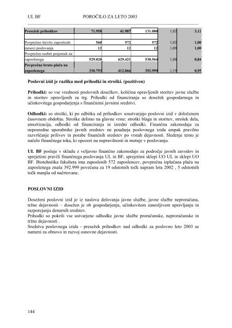 Poročilo 2003 - Biotehniška fakulteta - Univerza v Ljubljani