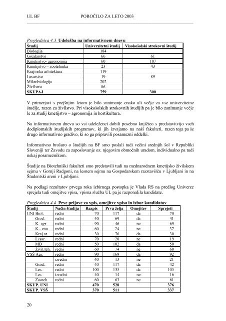 Poročilo 2003 - Biotehniška fakulteta - Univerza v Ljubljani