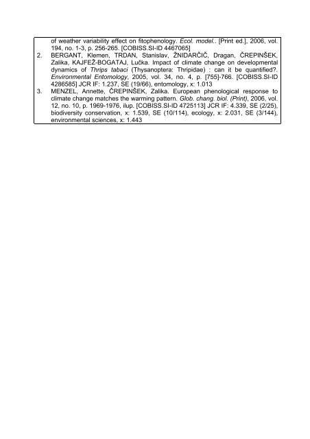 Elective theoretical subjects - Biotehniška fakulteta - Univerza v ...