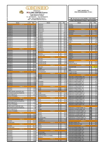 TARIF LOCINOX JANVIER 2013 - Rolling Center