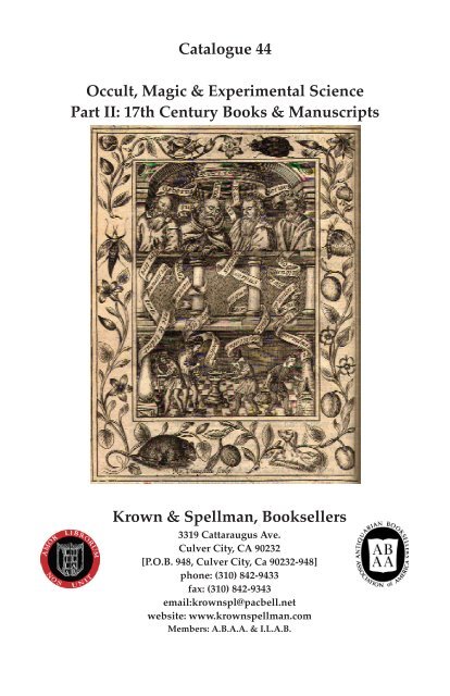 CATALOGUE 44: 17th Century Occult Books - Krown and Spellman ...