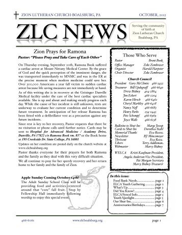 ZLC Newsletter 10:2012 - Zion Lutheran Church, Boalsburg PA