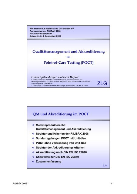 Qualitätsmanagement und Akkreditierung Point-of-Care Testing ...