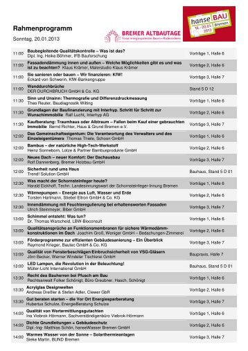 Programm Sonntag, 20.01.2013 - hanseBAU