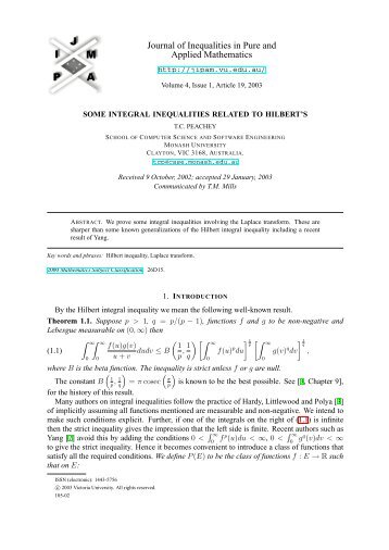 Some Integral Inequalities Related to Hilbert's