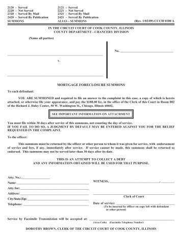 MORTGAGE FORECLOSURE SUMMONS - Illinois Attorney General