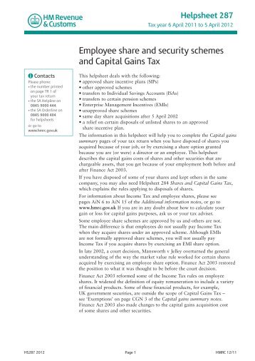 Employee share and security schemes and Capital Gains Tax