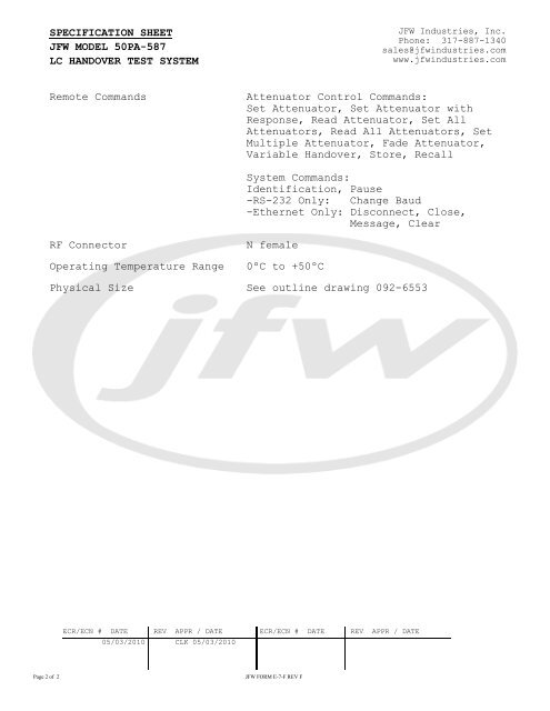 Nokia Siemens Networks, Systems & Components JFW Industries, Inc.