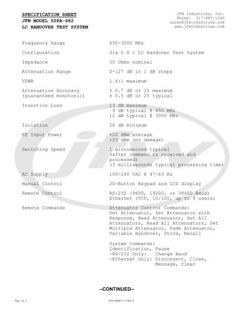 Nokia Siemens Networks, Systems & Components JFW Industries, Inc.