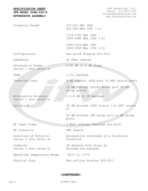 Nokia Siemens Networks, Systems & Components JFW Industries, Inc.