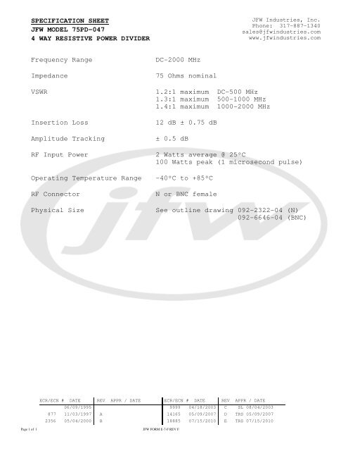 Nokia Siemens Networks, Systems & Components JFW Industries, Inc.