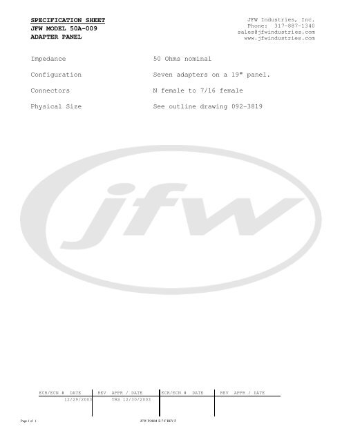 Nokia Siemens Networks, Systems & Components JFW Industries, Inc.