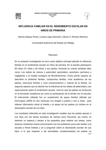 INFLUENCIA FAMILIAR EN EL RENDIMIENTO ESCOLAR EN NIÑOS DE PRIMARIA
