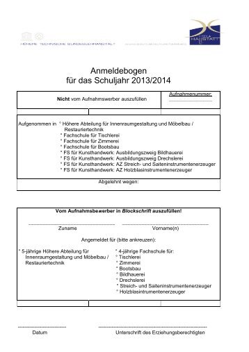 Anmeldebogen für das Schuljahr 2013/2014 - HTL & HTBLA Hallstatt