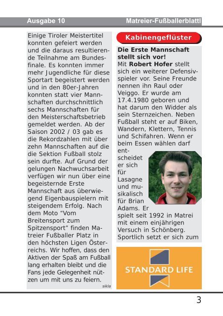 Matreier - Fußballerblattl 2 3 5 6 Ausgabe 10 - Vereinsmeier