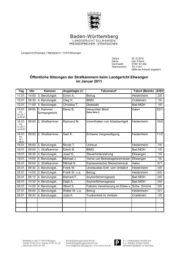 Baden-Württemberg - Landgericht Ellwangen