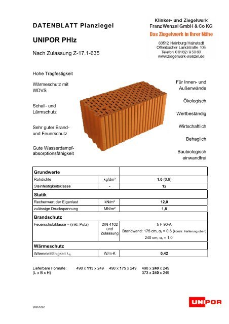 unipor Plan-Hochlochziegel PH 09/1,0 - und Ziegelwerk Wenzel
