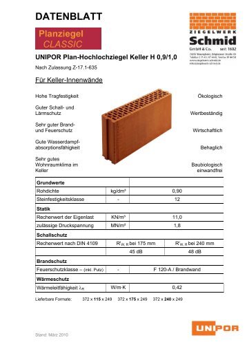 UNIPOR Plan-Hochlochziegel Keller H 0,9/1 - Ziegelwerk Schmid