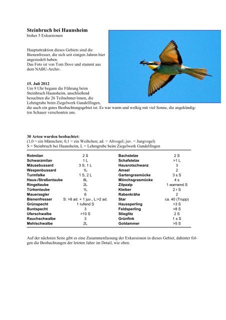 Vogelarten Am Steinbruch Bei Haunsheim Nabu Ulm Neu Ulm