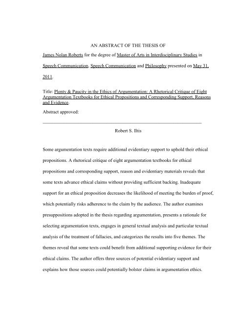 AN ABSTRACT OF THE THESIS OF James Nolan Roberts for the ...