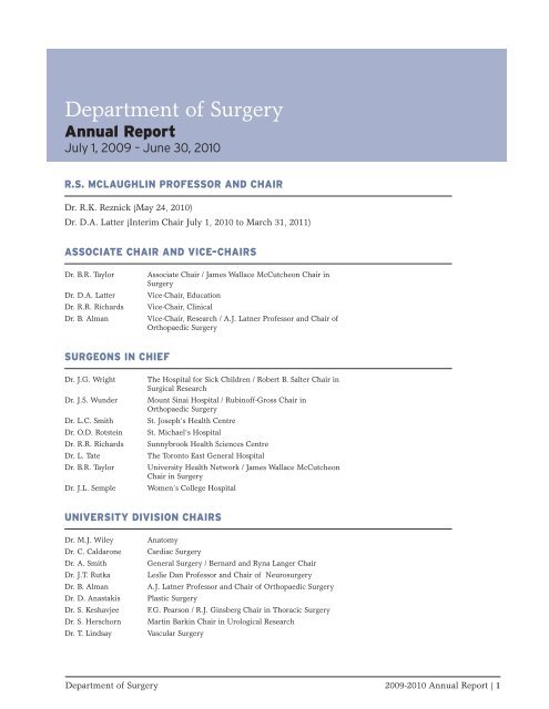 2009-10 - Department of Surgery - University of Toronto