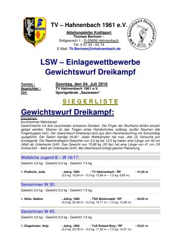 Gewichtswurf Dreikampf - Turnverein Hahnenbach 1961 e.V.