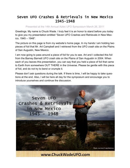 Seven UFO Crashes & Retrievals in New Mexico ... - Chuck Wade