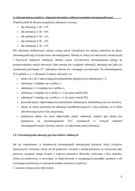 1. Separacja barwników roślinnych metodami chromatograficznymi