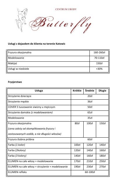 Pobierz cennik w PDF - Centrum Urody Butterfly