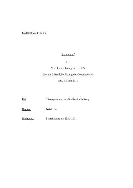 Protokoll der Gemeinderatssitzung vom 31.03.2011