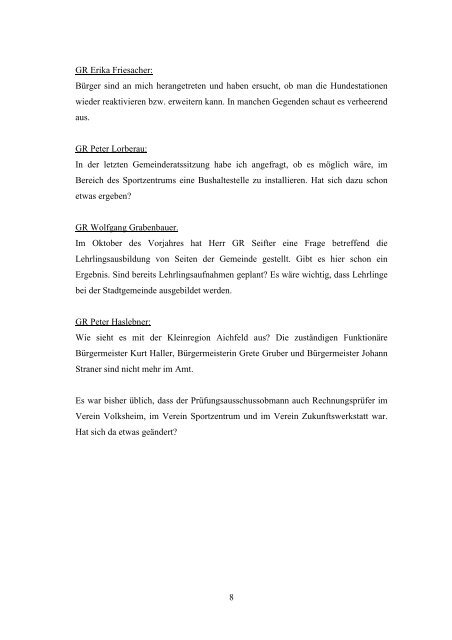 Protokoll der Gemeinderatssitzung vom 31.03.2011