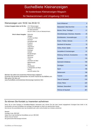 SucheBiete Kleinanzeigenzeitung Neckarzimmern - Kostenlose ...