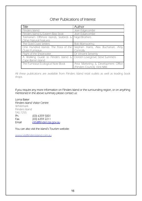 Flinders island new resident information - Flinders Council