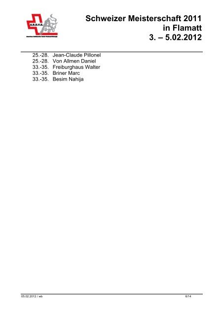 Resultate - American Bullshooter Dart Verband Schweiz