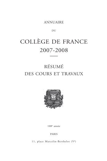 résumés des cours et travaux - Collège de France