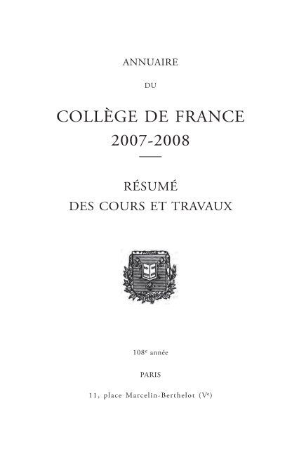 résumés des cours et travaux - Collège de France