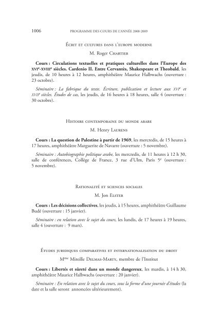 résumés des cours et travaux - Collège de France