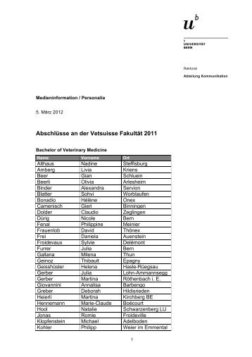 Liste der Abschlüsse Vetsuisse (pdf, 97KB) - Abteilung Kommunikation